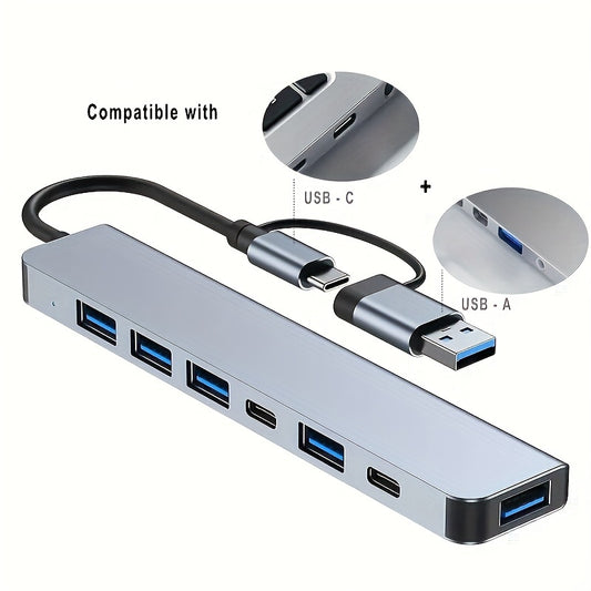 7-in-1 High-Speed USB 3.0 Data Transfer Adapter, Multiport Expansion with Type-C & USB-A Connectors, Compatible with Tablets, Supports 5V Operating Voltage, USB-powered