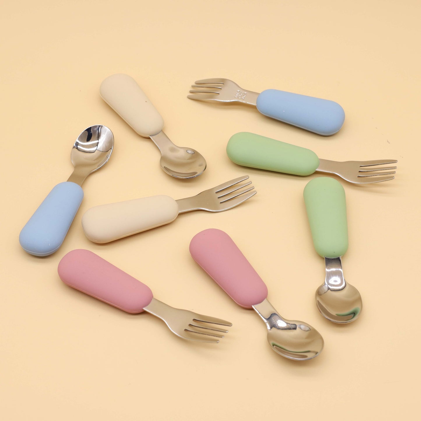 304 Stainless Steel Spoon and Fork with Silicone Handle Youngsters Complementary Food Spoon and Fork