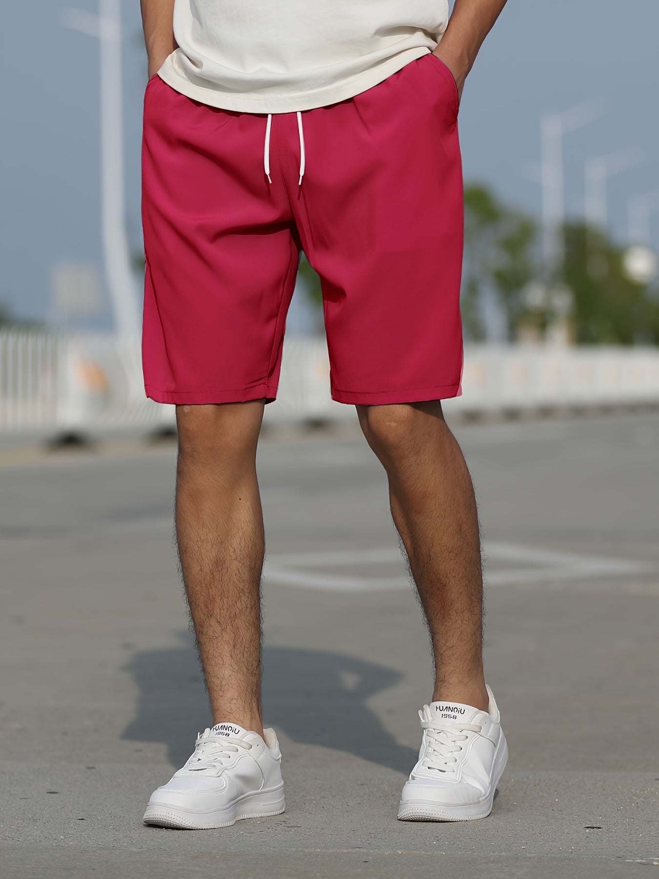 Casual Slightly Stretch Graphic Drawstring Shorts, Men's Clothes For Summer
