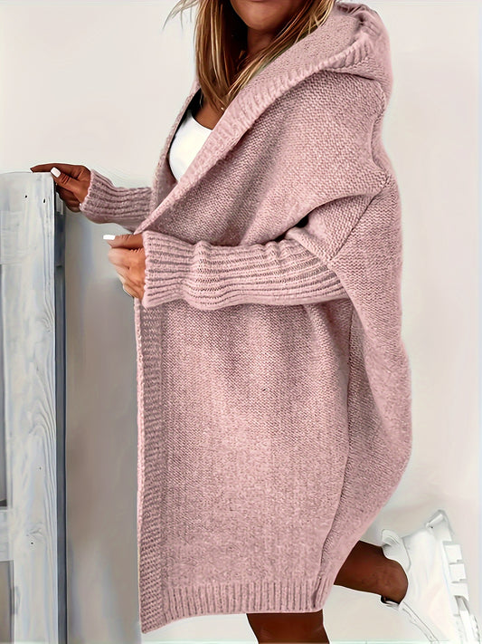 Women's Plus-Size Casual Open-Front Cardigan - Soft Grey Buttonless Sweater for Spring/Fall, Lightweight Layering Piece with Open Front Design, Cardigan Sweater, Spring Fall Wear, Ribbed Edge Detailing, Textured Knitwear, Transitional Season Wear, Comfort