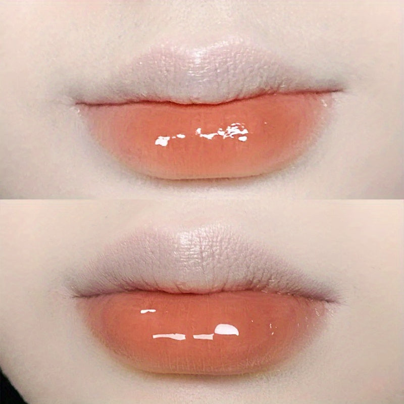 6 color lip glaze, cute little bear, mirror gloss, jelly lips with sparkling light dew water, long-lasting stain resistant transparent film forming lip gloss, full lip color.