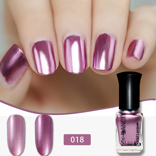 1 Bottle Mirror Effect Metallic Nail Polish - Quick-Dry Glossy Shine, Mirror-like Reflection in Pink & Purple Shimmer, Long-Lasting Low-Allergy Formula, No Lamp Needed, Salon-Quality Manicure for Women, Sensitive Light Beige Safe, Easy Application