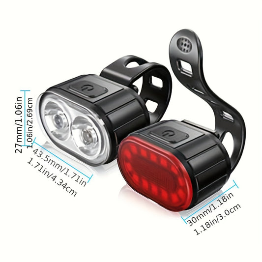 1pc/2pcs Mountain Bike Headlight And Taillight, LED USB Rechargeable, Handlebar Mount, High Brightness For Night Riding