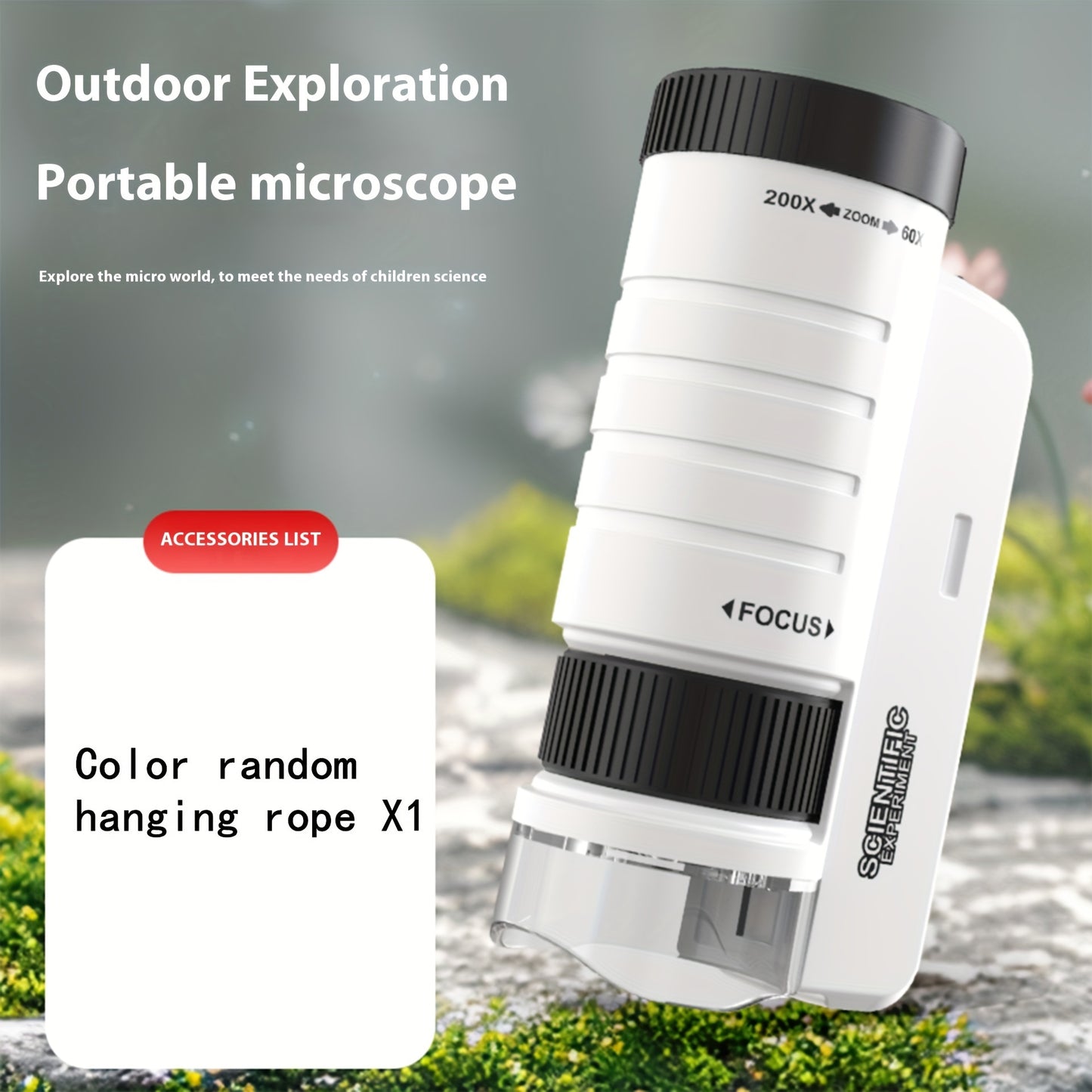 Handheld mini microscope toy with LED light amplification 60X-200X, a scientific toy for cultivating children's exploration of nature, easy to carry outdoors