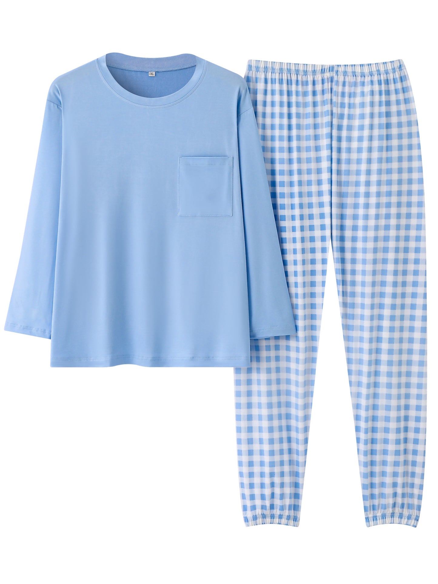 Women'S Plus Size Pink Plaid Pajama Set - Casual Long Sleeve and Pants Loungewear with Pockets, Stretchy Polyester Fabric, Perfect for Spring & Fall, Plus Size Loungewear | Checkered Pattern | Polyester Fabric, Loungewear Pajamas
