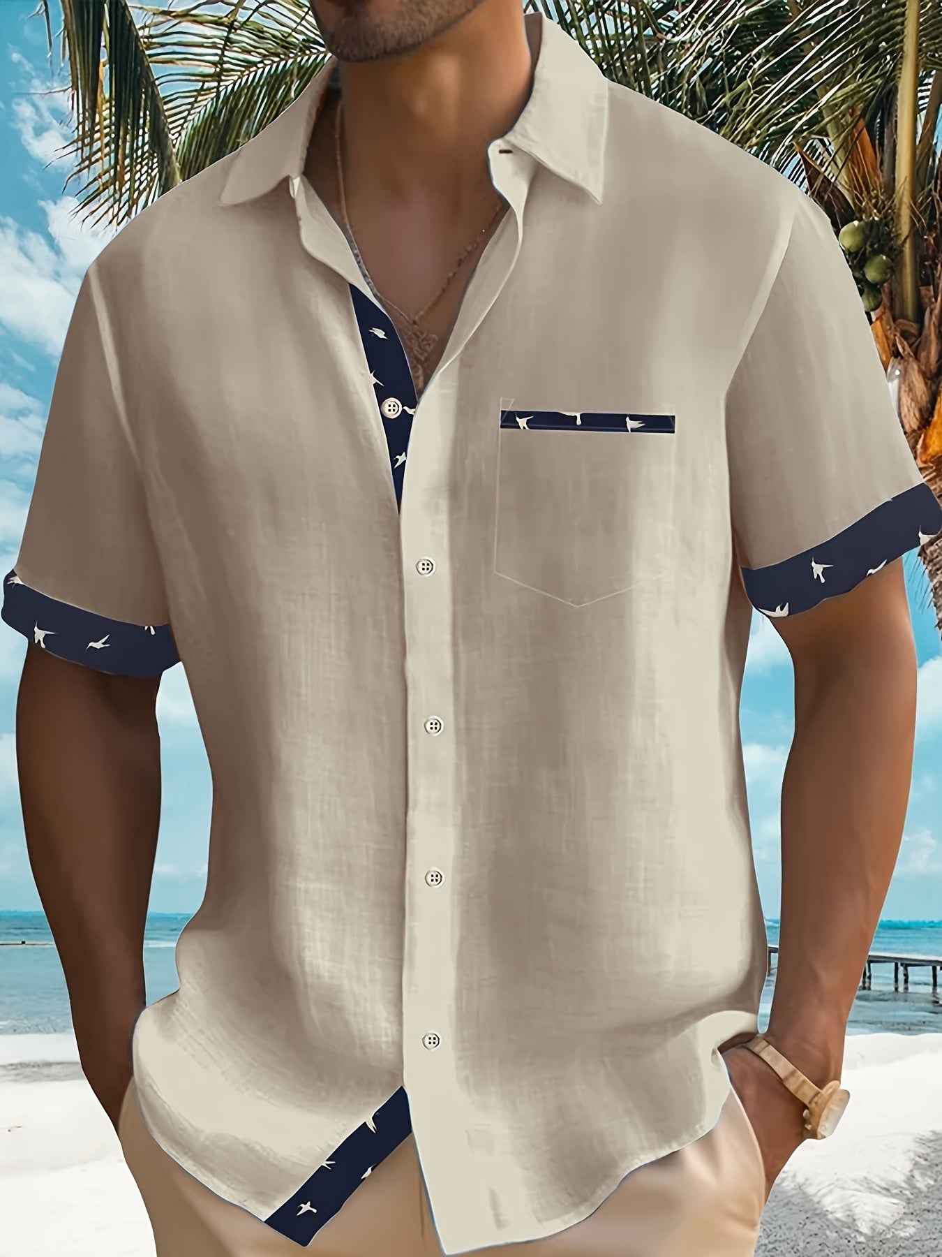 Men's Lightweight Formal Shirt - Classic notched Lapel, Single-Breasted Button Front, Structured Non-Stretch Fabric for Business, Office, Wedding - Elegant White Shirt for Formal Events & Casual Attire, Office Attire, Stylish Contrast Trim, Premium Stitch