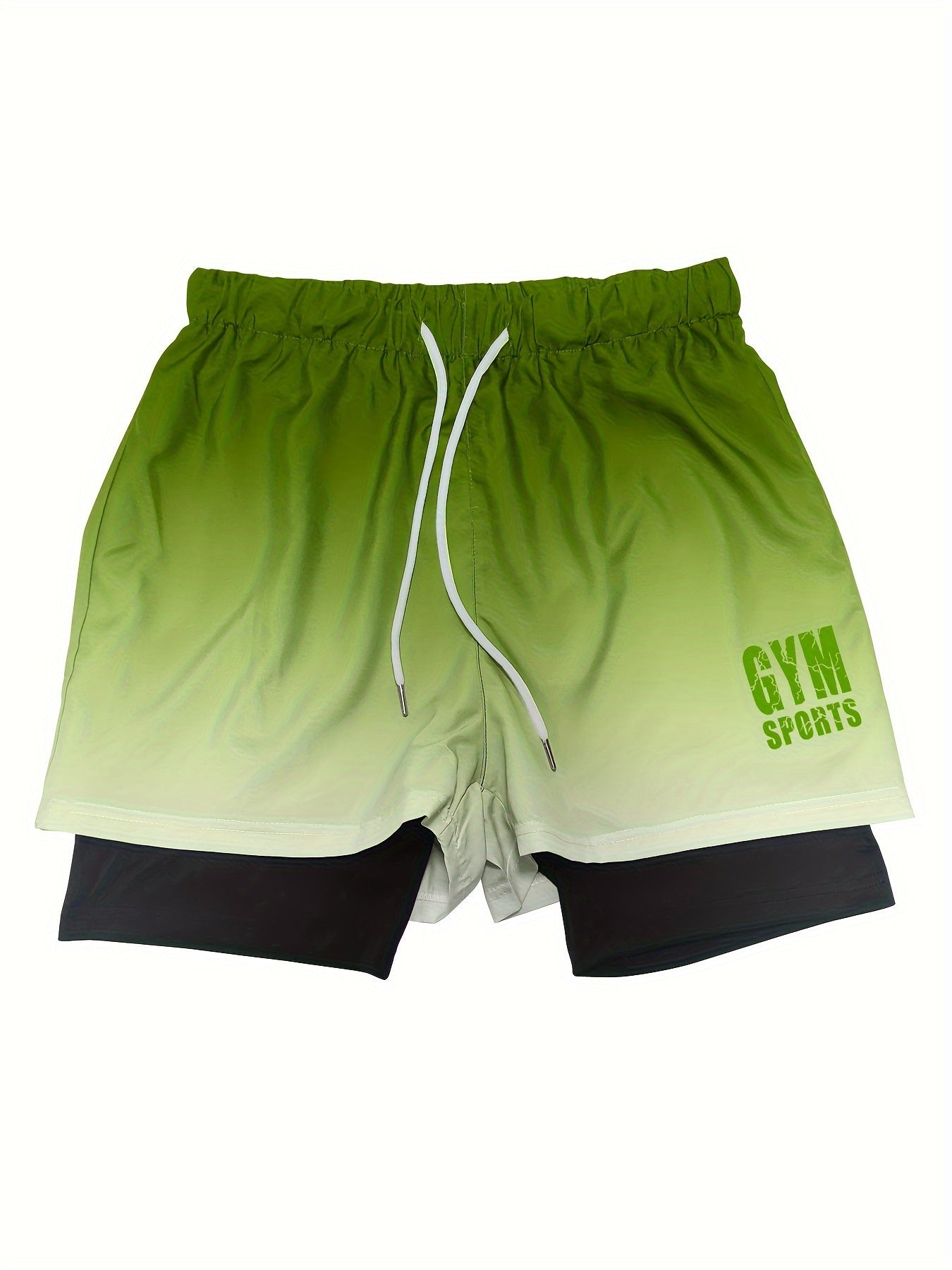 Men's Gradient Athletic Shorts - Summer Outdoor Sports, Adjustable Drawstring Waist, Breathable Mesh Lining, Black to Gray with "NO Fear NO Limits" Design, Comfortable for Active Wear