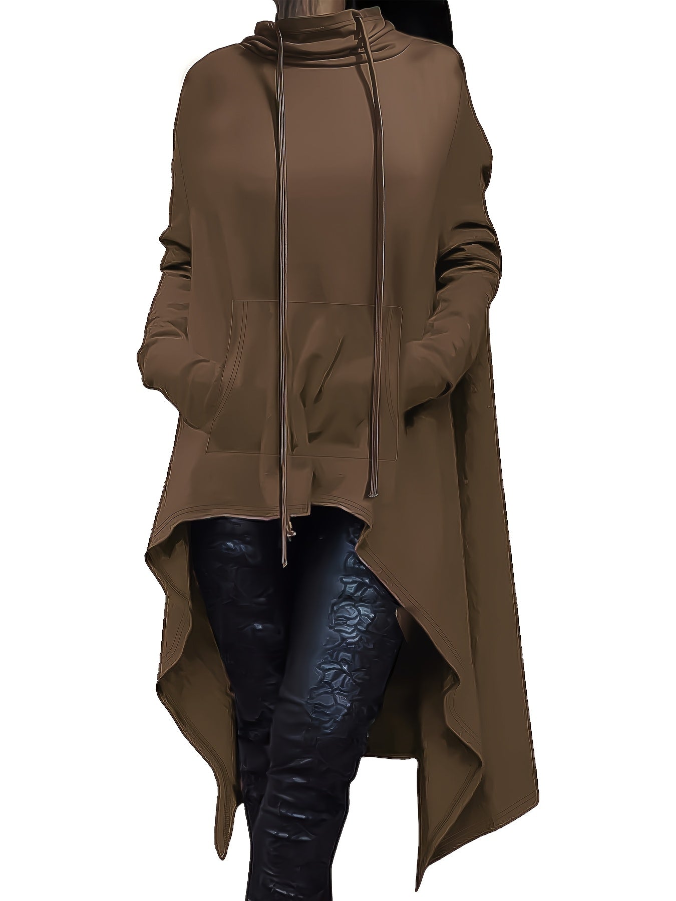 Plus Size Women's Oversized Hoodie - High Neck Long Sleeve Pullover Sweatshirt with Drop Shoulder & Flared Hem, Cozy Fall Winter Casual Clothing, Machine Washable