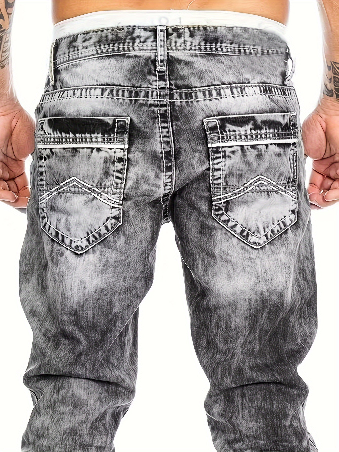 Men's Slim-Fit Straight-Leg Jeans - Classic Blue Denim Pants, All-Season Everyday & Formal Wear, Easy-Care Hand Washable Jeans for Men, Casual Streetwear