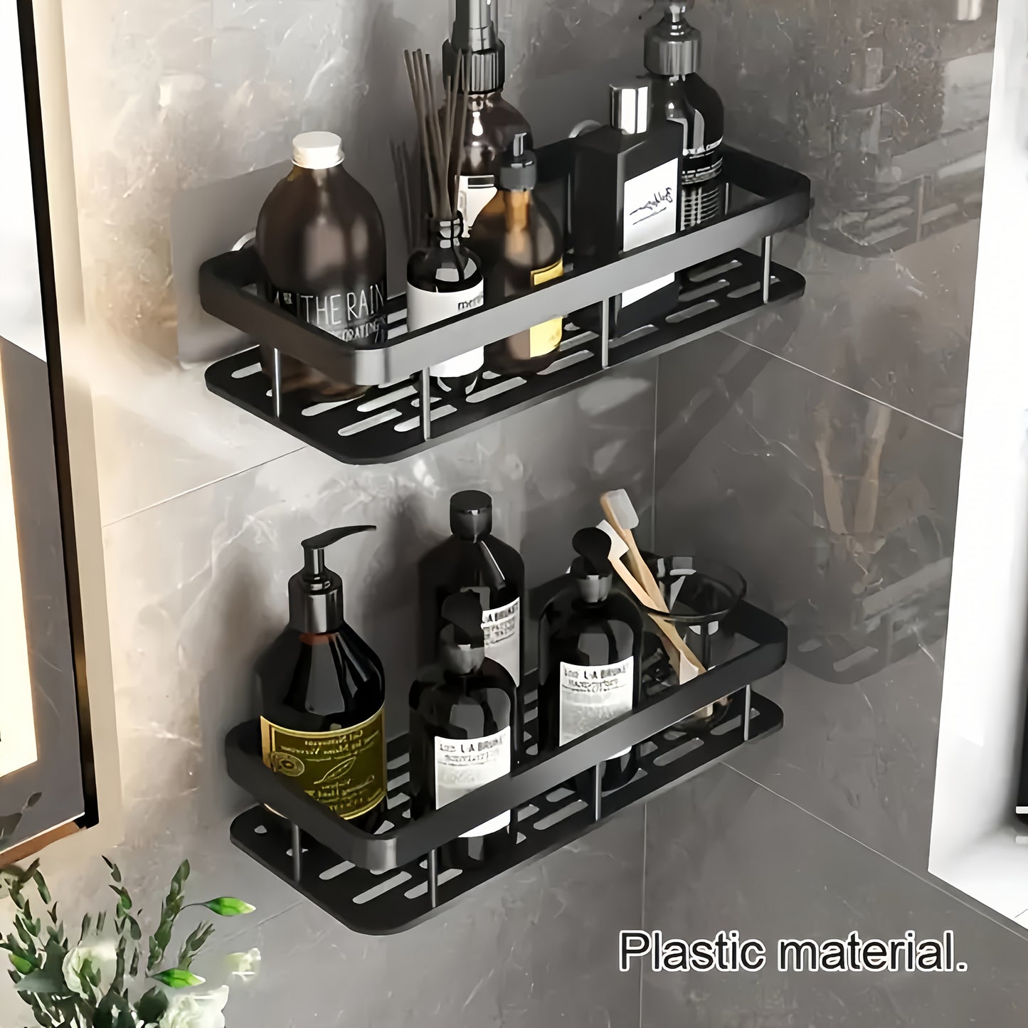 Wall-mounted Shower Rack, Large Capacity, No-drill Installation, Floating Shelf for Bathroom and Kitchen, Space-saving, Easy to Install, Used to Store Toiletries, Cosmetics and Miscellaneous Items