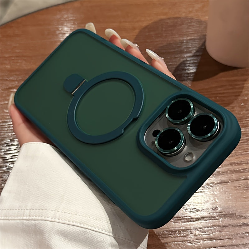 Luxury Magnetic Holder Armor Shockproof Wireless Charging Phone Case, For iPhone 11/12/13/14/15/16 Pro Max Plus Shockproof Hard PC Back Cover