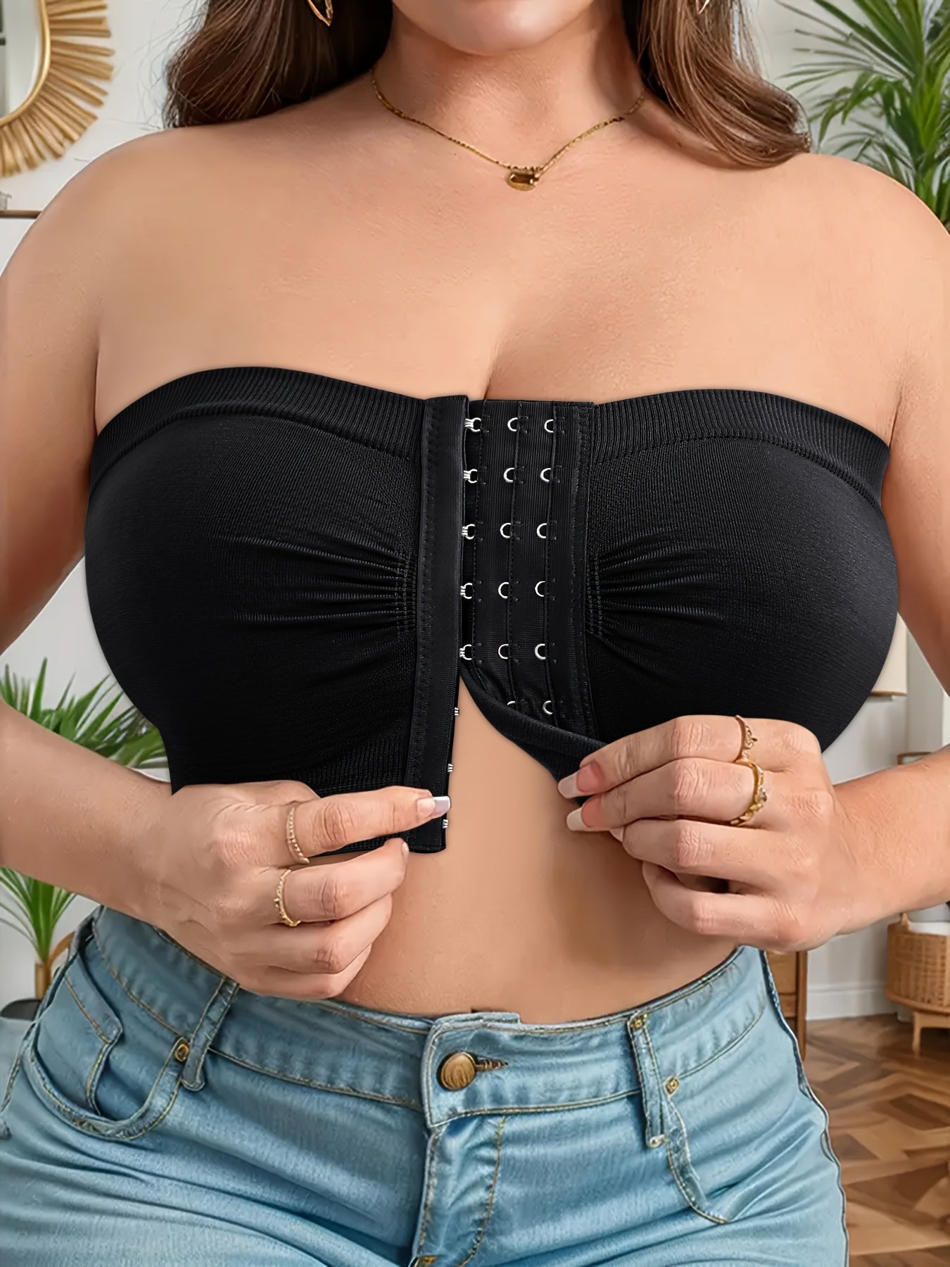 Women'S Front Closure Push-Up Bra - No Underwire, Invisible Straps, Adjustable Lift for Tummy Control & Back Relief, Sleek Black Design, Comfortable Everyday Bra, Back Relief Bra | Sleek Push-Up Bra | No Underwire Bra