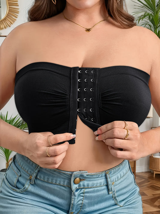 Women'S Front Closure Push-Up Bra - No Underwire, Invisible Straps, Adjustable Lift for Tummy Control & Back Relief, Sleek Black Design, Comfortable Everyday Bra, Back Relief Bra | Sleek Push-Up Bra | No Underwire Bra
