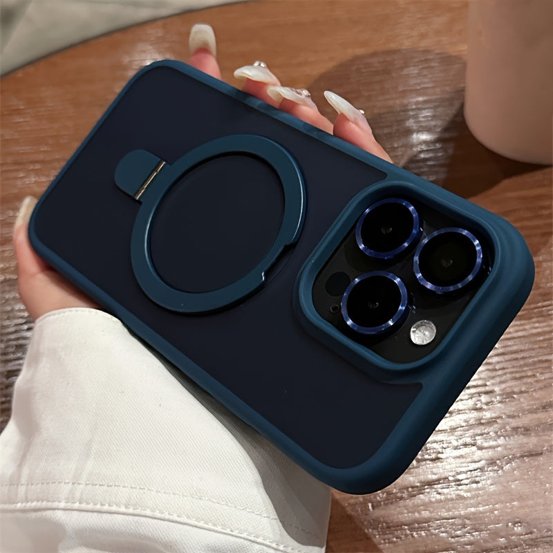 Luxury Magnetic Holder Armor Shockproof Wireless Charging Phone Case, For iPhone 11/12/13/14/15/16 Pro Max Plus Shockproof Hard PC Back Cover
