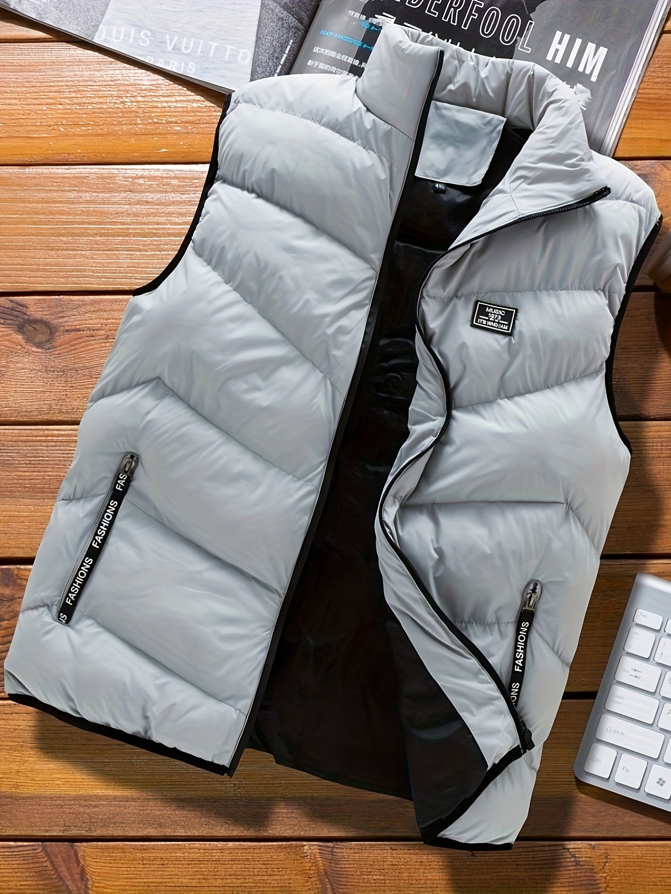 Warm Winter Vest, Men's Casual Zipper Pockets Stand Collar Zip Up Vest For Fall Winter
