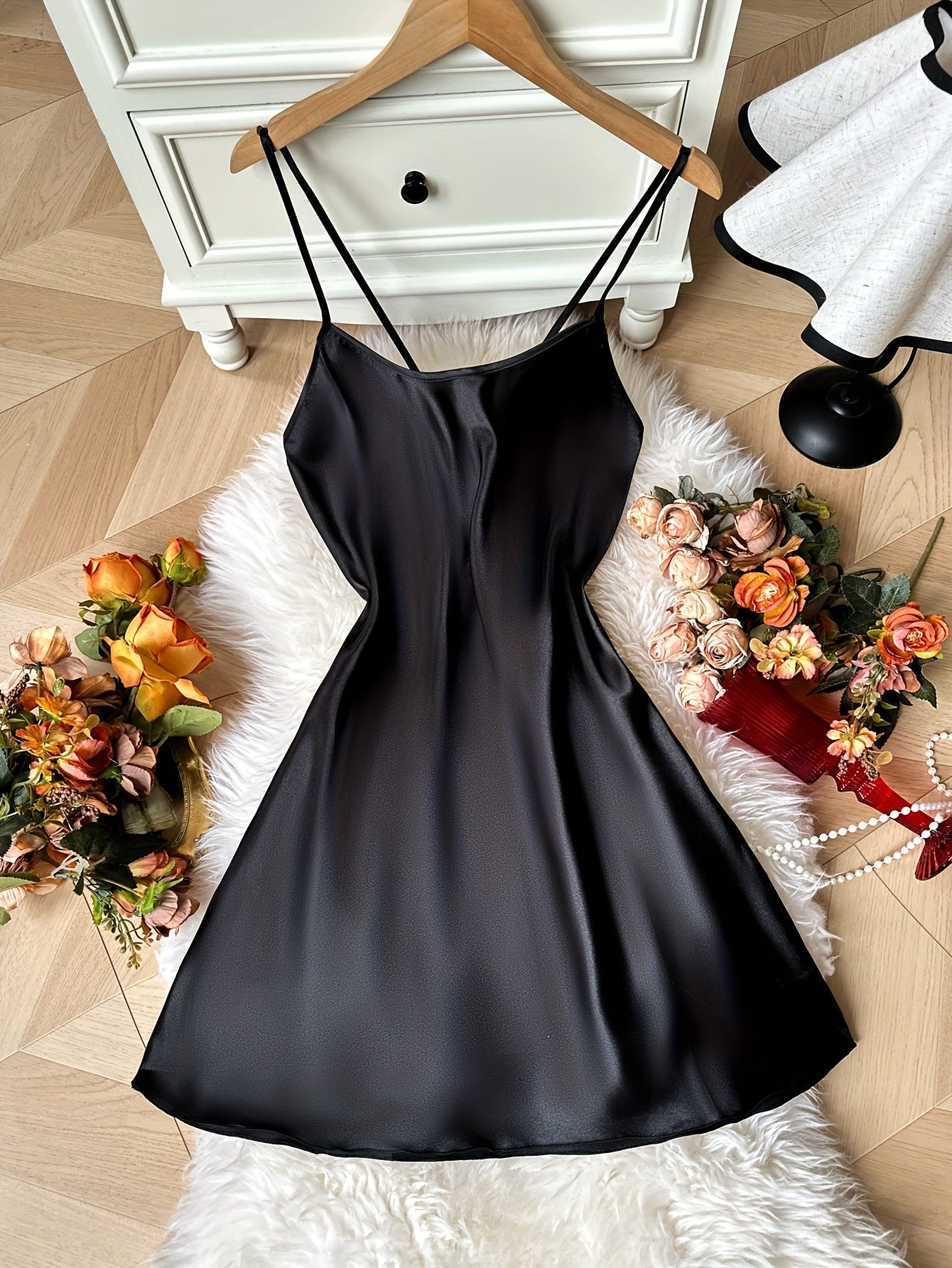 Breathable Sexy Backless Halter Dress - Women's Fashion Solid Color Short Nightgown for Home Wear