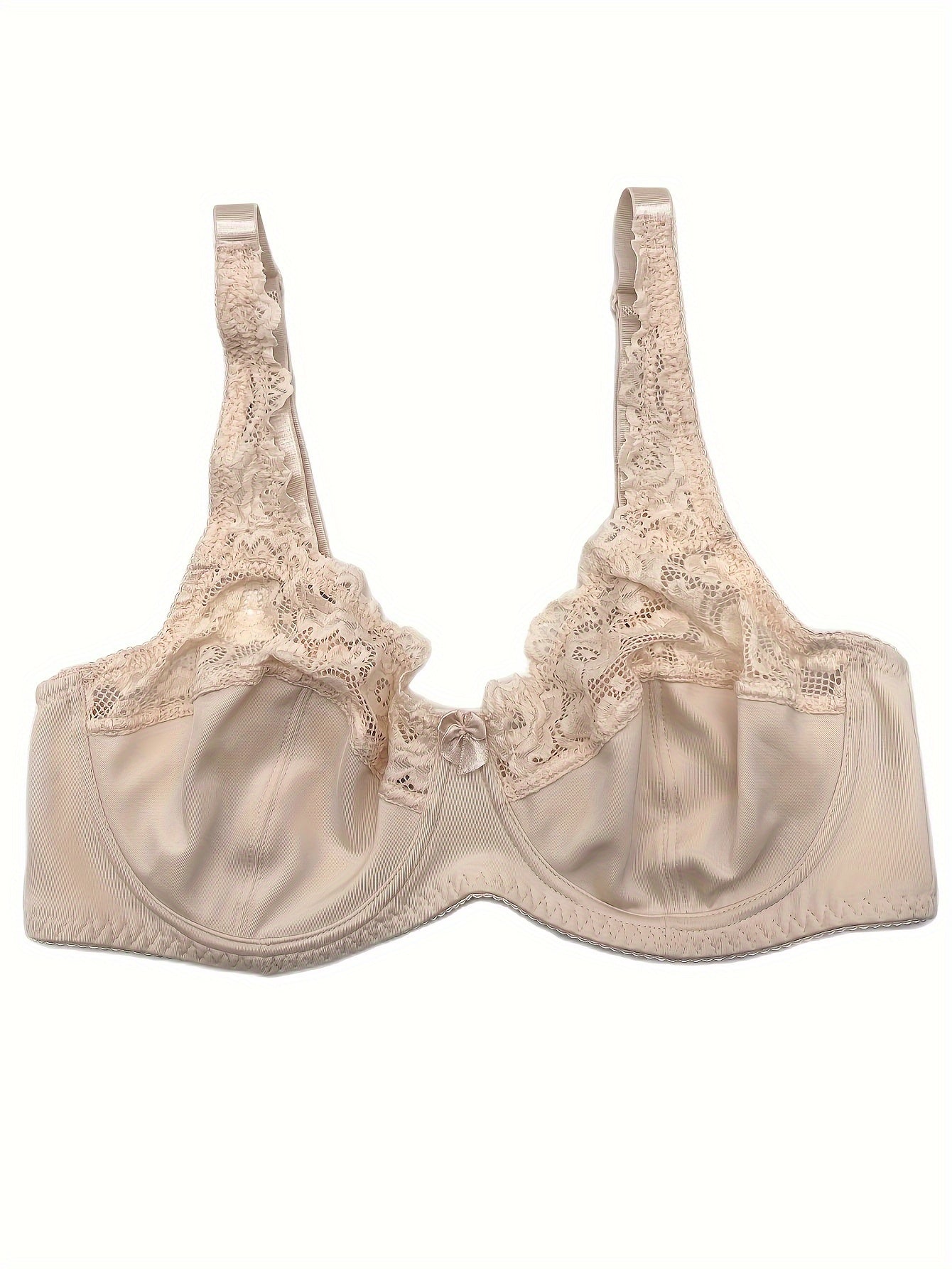 Plus Size Sexy Bra, Women's Plus Contrast Lace Underwire Full Cover Mini Bow Light Bra