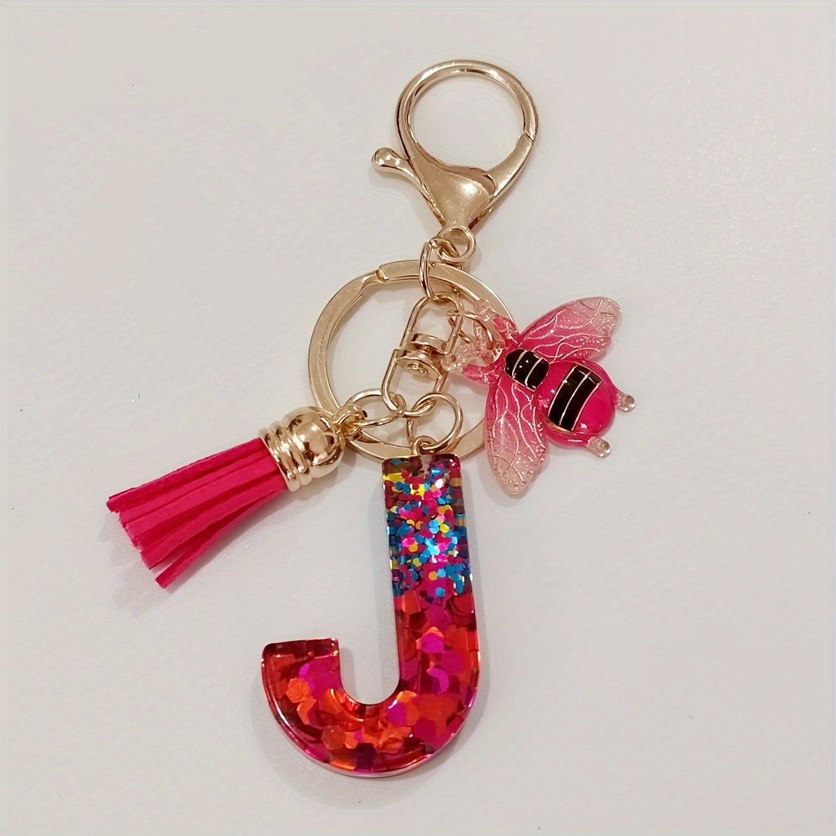 Dazzling Gift, Sparkling Alphabet Keychain with Sequin & Tassel - Mixed Colors, Geometric Design, Friendship Theme - Perfect for Bags & Gifts