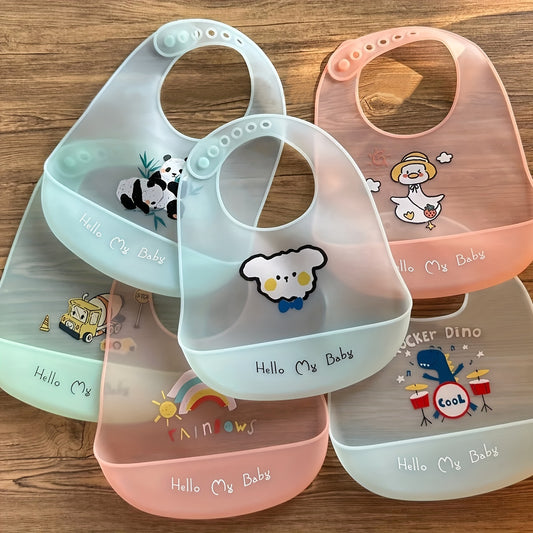 1pc Silicone Baby Bib - Lightweight, Snap Closure, Cute Designs for Boys & Girls, Perfect for Feeding Time, Durable & Easy to Clean, Feeding Accessorie