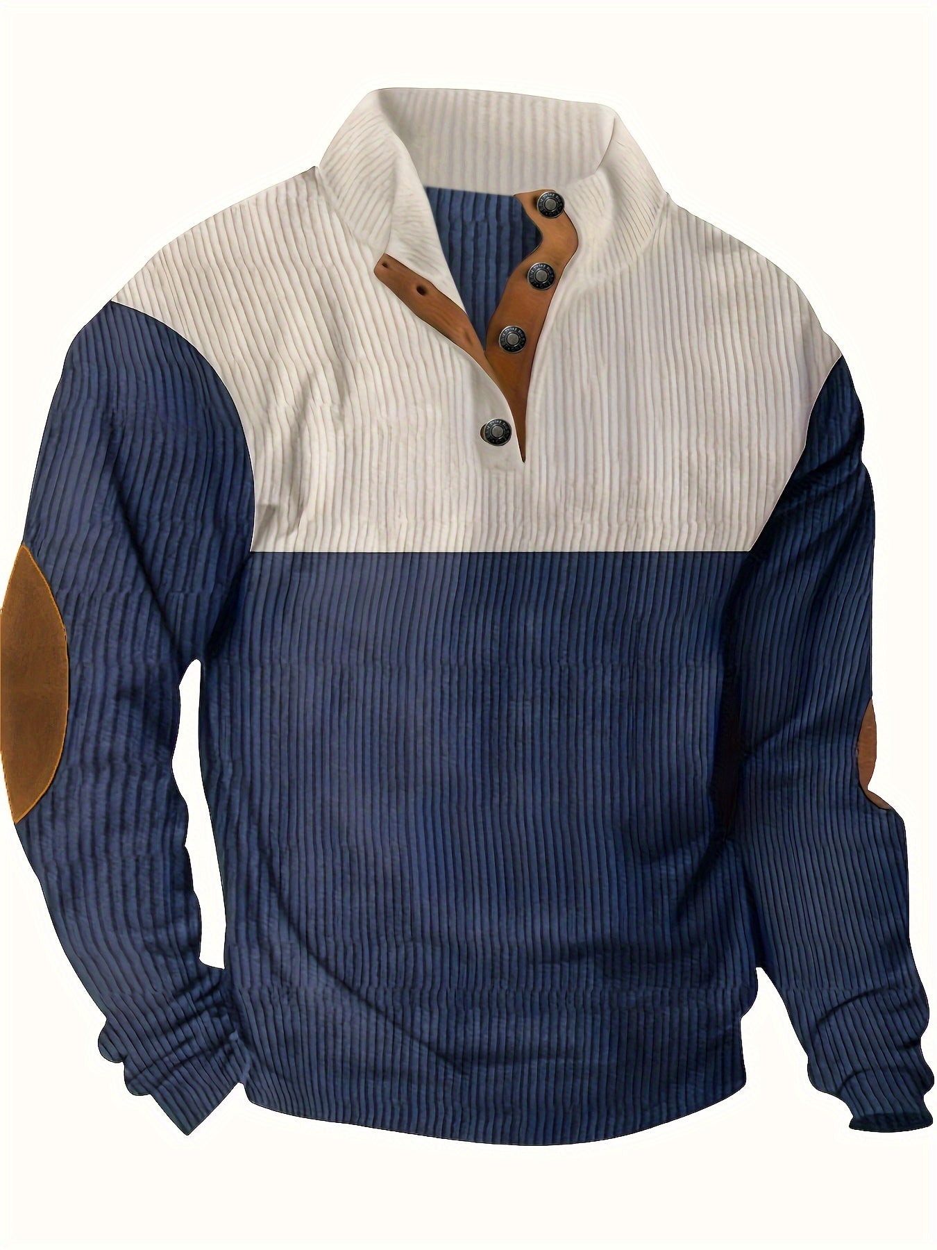 Retro Color Block Knitted Ribbed Sweater, Men's Casual Warm Mid Stretch Stand Collar Pullover Sweater For Men Fall Winter