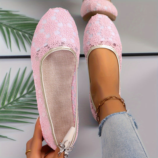 Women's Floral Lace Patttern Ballets, Slip On Soft Sole Breathable Comfy Flats, Elegant Shallow Mouth Shoes