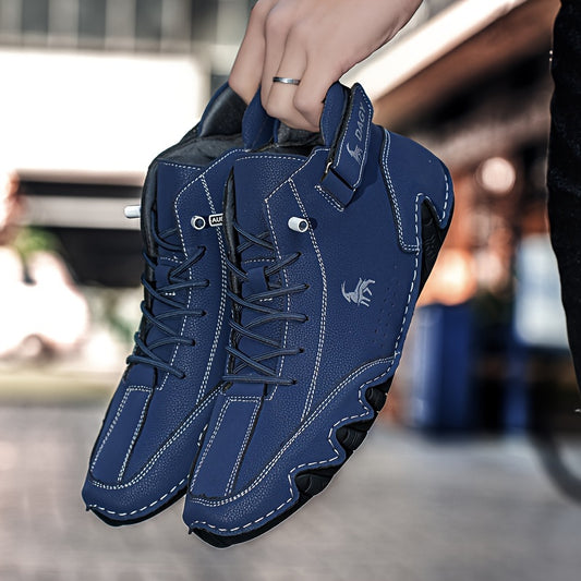 PLUS SIZE Men's Stitching Microfiber Solid Sneakers, Breathable Wear-resistant Slip On Casual Shoes with Hook & Loop Fastener Decor