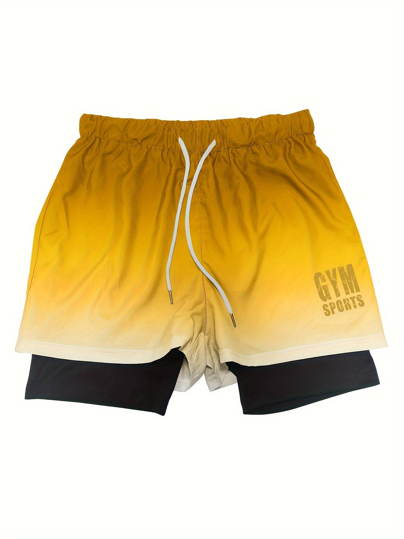 Men's Gradient Athletic Shorts - Summer Outdoor Sports, Adjustable Drawstring Waist, Breathable Mesh Lining, Black to Gray with "NO Fear NO Limits" Design, Comfortable for Active Wear
