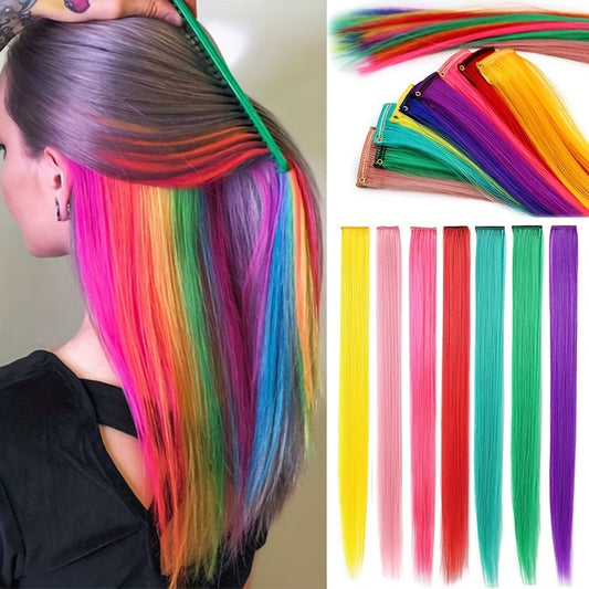 Rainbow Long Straight Synthetic Hairpieces Colored Clip In Hair Extensions For Girls 55.88cm For Women Party Favor Highlights Colorful Hair Accessories