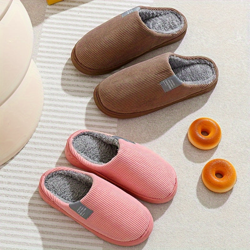Unisex Winter Warm Slip-On Slippers with Non-Slip Rubber Sole - Plush Fabric Indoor House Shoes for Home, Multi-Color Options (Beige, Blue, Yellow, Green, Grey, Pink), Cute Slippers, Plush Exterior, Soft Texture Footwear