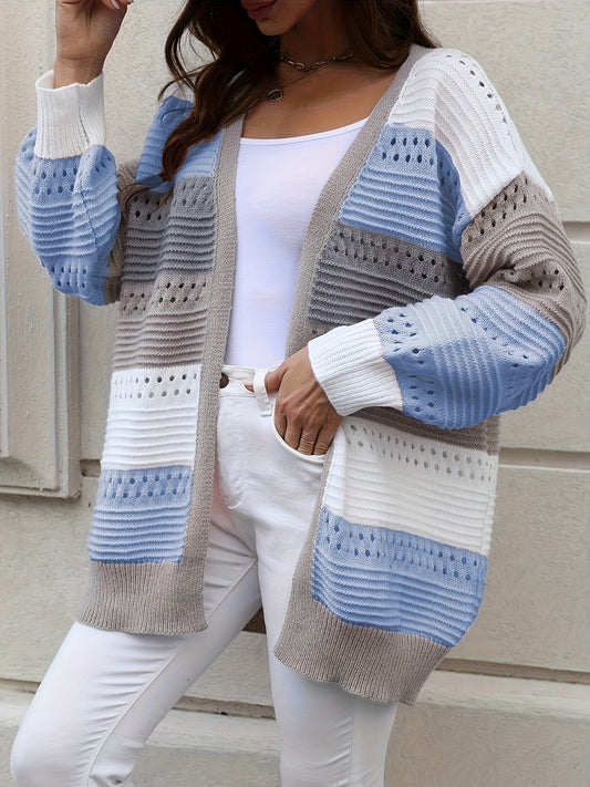 Plus Size, Color-blocked oversized cardigan with eyelet details