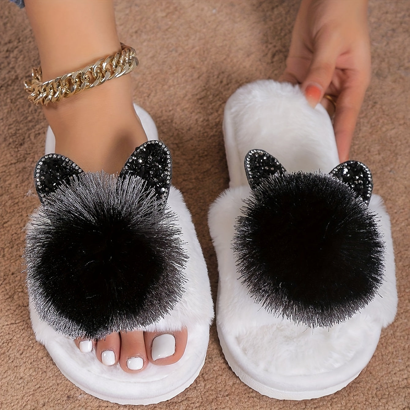 Women's All-Season Slip-On Moccasin Slippers with Plush Faux Fur-Like Lining & Arch - Soft EVA Cushioned Insole, Slip- Sole, Cozy Indoor/ House Shoes for Home, Office, or Casual Wear - Hand Washable (Grey/Black) - Faux Fur Design, Comfortable & Versatile