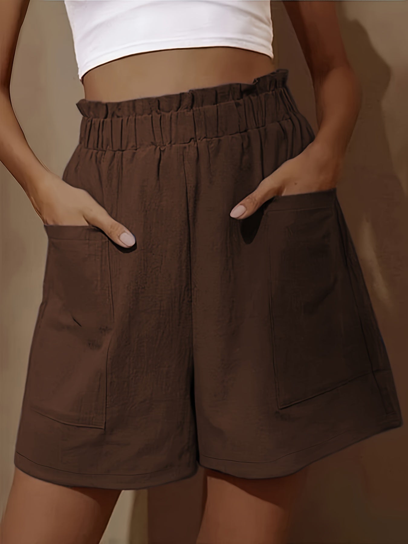 Plus Size Women's Summer Shorts - Middle Eastern-Inspired Ruffled Hem, Elastic Waistband, Side Pockets - Lightweight Fabric, Loose Fit Casual Shorts for Hot Weather, Cute Shorts, Comfortable Clothing, Flared Design, No Stretch Fabric, Semitransparent Mate