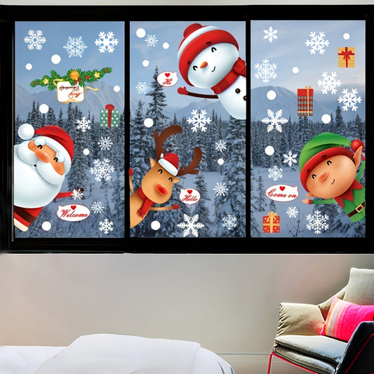 80pcs Christmas Snowflake Window Clings Stickers For Glass, Xmas Decals Decorations Holiday Snowflake Santa Claus Reindeer Decals