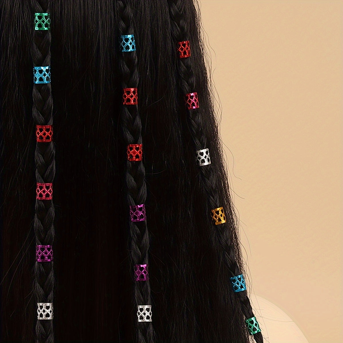 Colorful Golden Metal Tube Hair Braiding Beads Adjustable Hair Braiding Cuff Clip, A Styling Tool For Women's Hair Accessories