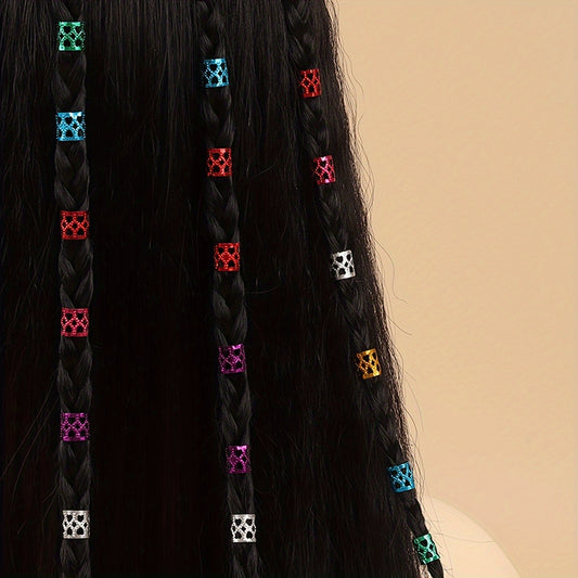 Colorful Golden Metal Tube Hair Braiding Beads Adjustable Hair Braiding Cuff Clip, A Styling Tool For Women's Hair Accessories