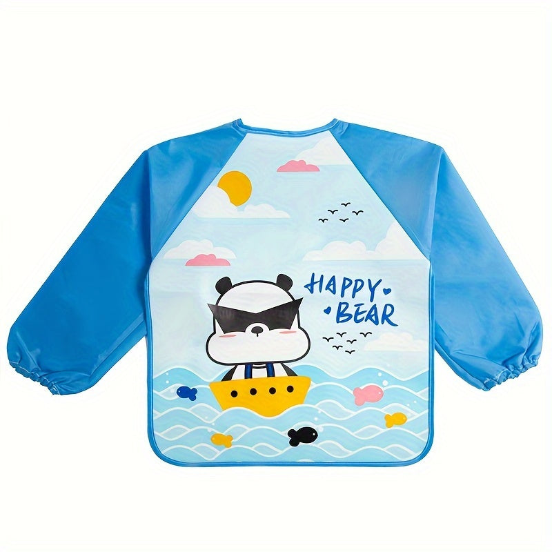 PEVA Baby Bibs with Long Sleeves - High Quality, Easy-Clean, No-Wash Needed, Soft & Durable Infant feeding, Mealtime, Travel - for Babies, Toddlers, Kids - Red with Fun Designs (Cars, Animals, Letters) - Parent-Friendly Bibs for Everyday & Special Occasio