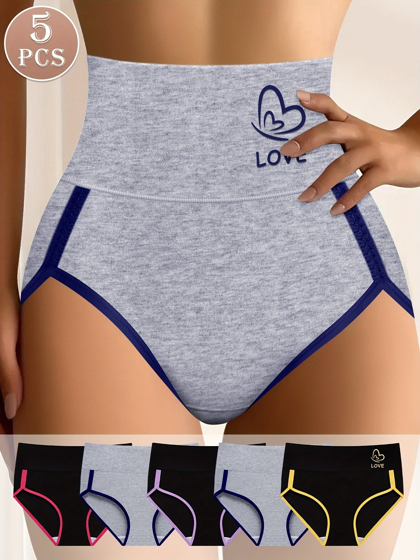 5-Pack Large Size Women'S Underwear, Mid-Rise, Comfortable, Color-Blocking, Tummy Control.
