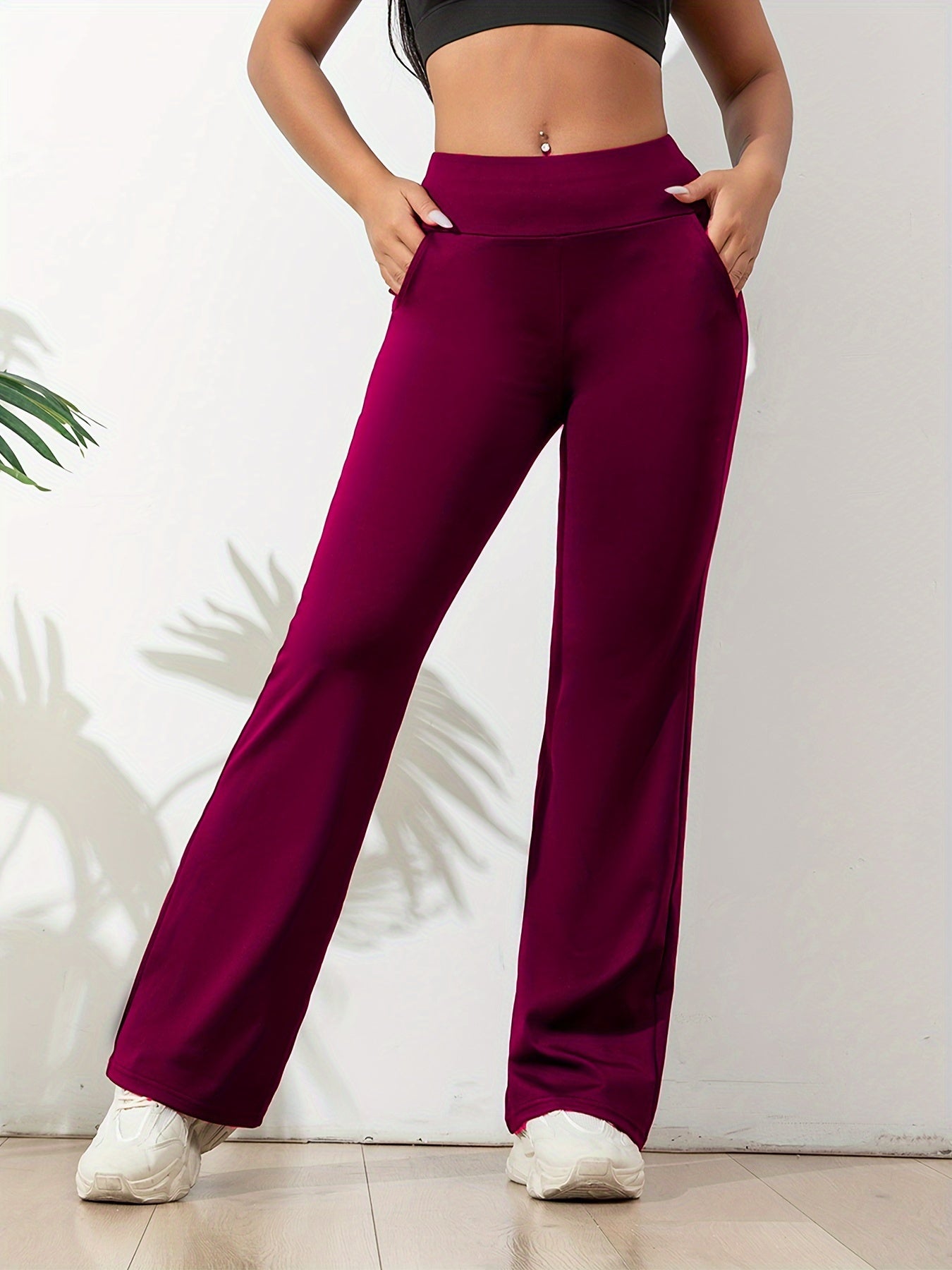 Solid Color Casual Yoga Pants, High Elastic Running Fitness Workout Quick Drying Pants, Women's Activewear