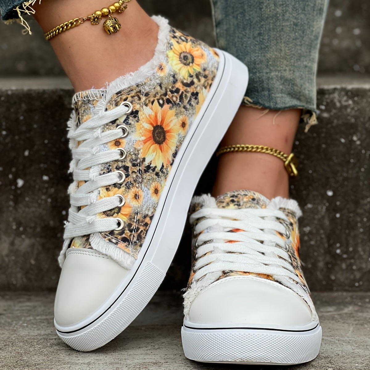 Fashion Printed Sun Flower Strap Casual Shoes