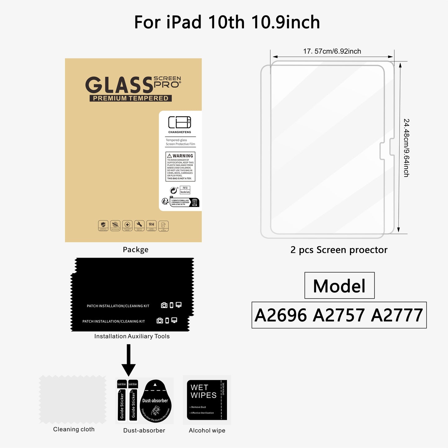 This Is a Pack of 2 Tempered Glass Screen Protectors for Ipad Models Including The 11Th, 10Th, 9Th, 8Th, 7Th, 6Th, 5Th, Air 7, Air 6, Air 5, Air 4, Air 3, Mini 7, Mini 6, Mini 5, And Mini 4 (2018/2020/2019/2020/2022/2023/2024/2025) Pro/Air (7.9/8.3/9.7/10