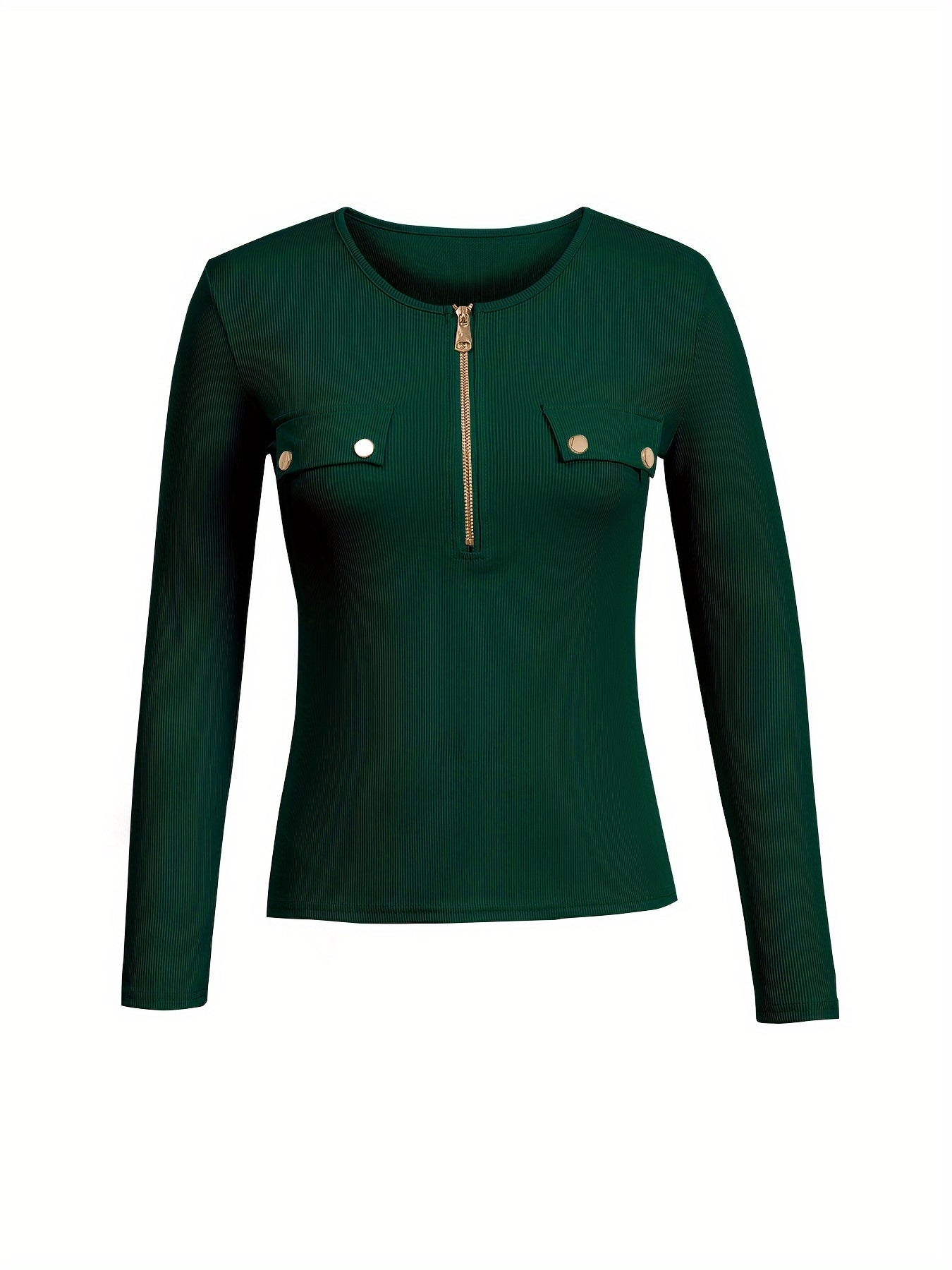 Women'S Long Sleeve T-Shirt - Elegant Black Top with Metallic Golden Accent, Slim Fit Shirt for Casual & Formal Outfits, Spring/Fall Everyday Essential Wardrobe Staple, Ladies T Shirts, Spring Fall Apparel, Round Neckline, Durable Fabric, Spring Fashion,