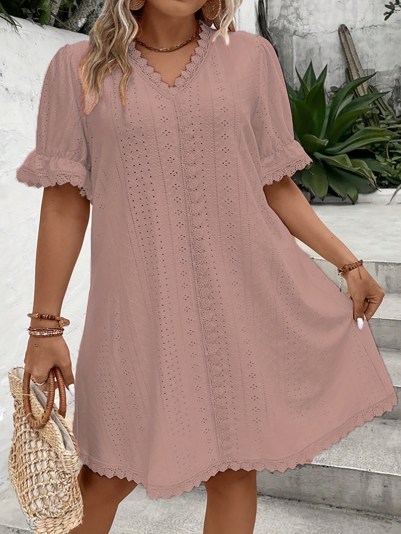 Casual Court Lock Flower Lace Loose Dress