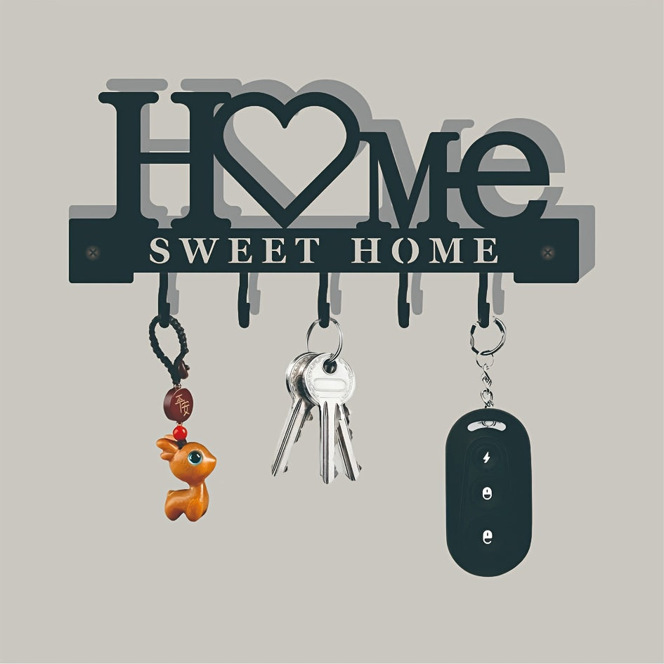 1pc heart shaped keychain wall mounted entrance organization rack with hook, multi-functional non-marking punch hook, suitable for home decoration in the living room