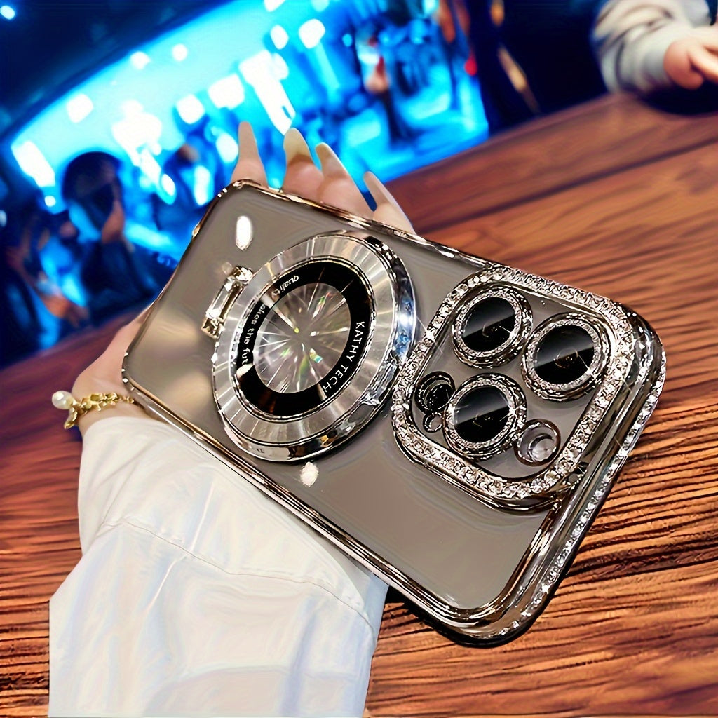Luxury Shimmer Rhinestone TPU Phone Cover - Magnetic, Compatible with Iphone 16, 15, 14, 13, 12, 11 Pro Max, Crystal Clear & Shock Resistant - Ideal Fit for Models