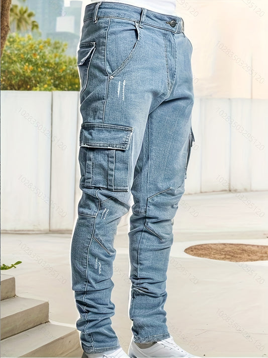 Men's Skinny Jeans - Stretch Work Pants with Slim Fit, All-Season Stretch Denim for Casual & Formal Outfits - Non-See-Through Streetwear Trousers, Versatile Clothing, Contemporary Fashion, Durable Fabric, Stylish Bottoms, Urban Style