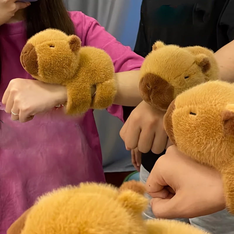 Adorable Capybara Plush Toy Wristband - Soft PP, Deep Brown Guinea Pig Stuffed Animal Keychain, Perfect for Play & Decoration, Decorative Accessory|Cute Wristband|Quality Plush Material, Capybara Stuffed Animal for winter, Mini Stuffed Animals, Playful De