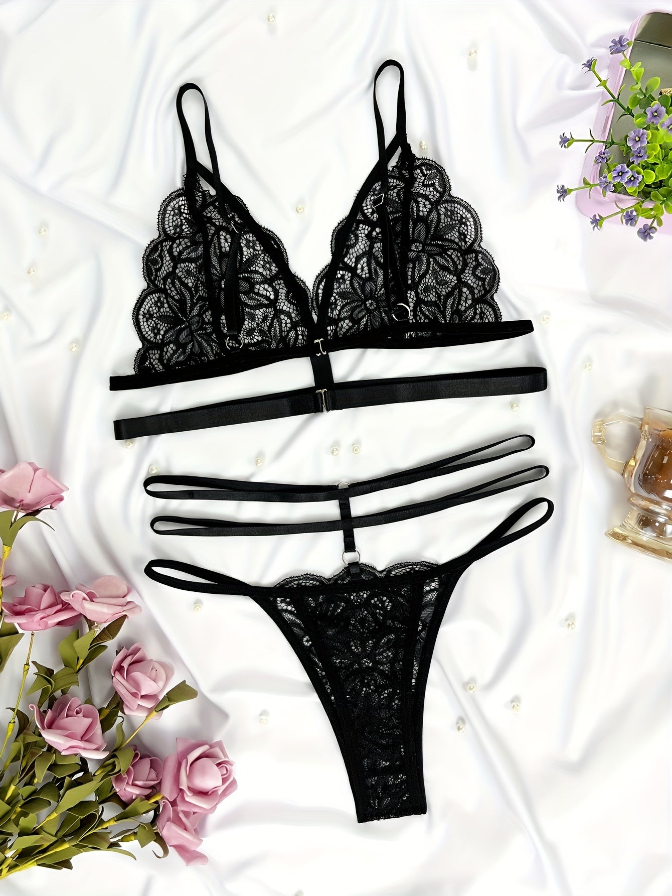 Sexy Lace Floral Transparent Lingerie Set for Women - Sexy Bra and Panty Set with Floral Pattern, High Support, No Padding, Adult Size, Lingerie Sets, Sexy Lingerie, Intimate Apparel, Elegant Lingerie, No Padding Bra