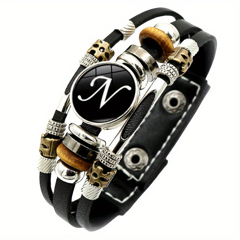 1pc Multilayer Braided Bangle Punk Style A-Z Bangle With 26 Alphabet PU Leather Bracelets With Identification Name For Men And Women