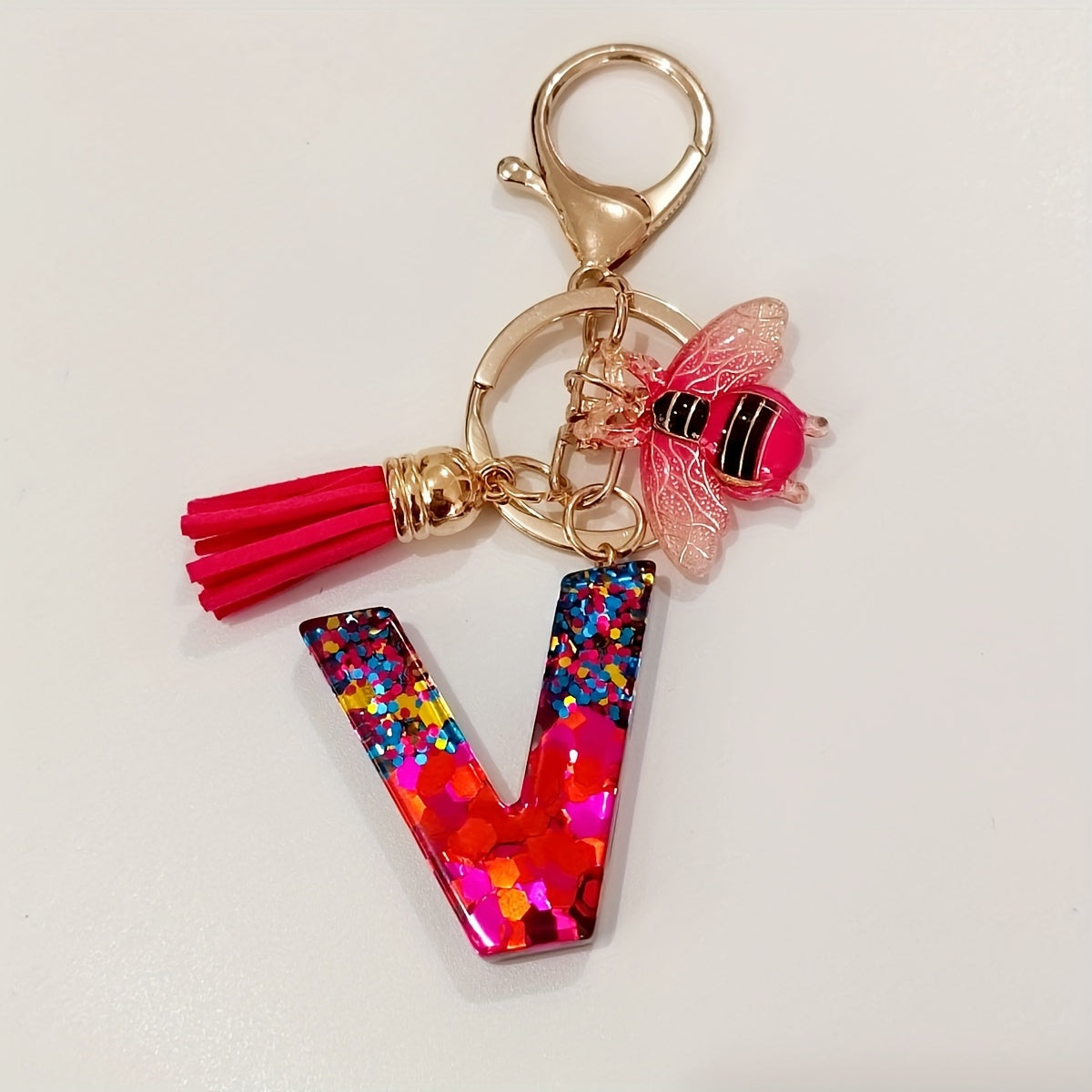 Dazzling Gift, Sparkling Alphabet Keychain with Sequin & Tassel - Mixed Colors, Geometric Design, Friendship Theme - Perfect for Bags & Gifts