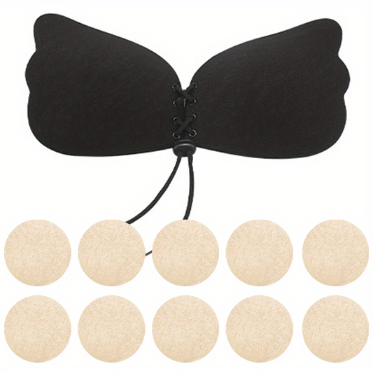 Invisible Stick-On Lift Bra, Strapless Strappy Push Up Self-Adhesive Bra, Women's Lingerie Accessories Sticky Bra,Strapless Sticky Bra Open Back Bra Invisible Bra Silicone Nipple Cover Women's Push Up Bra